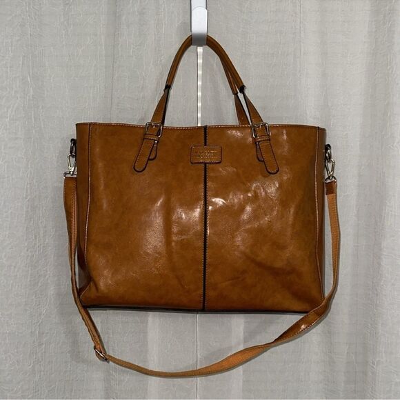 Badgley Mischka Julia Weekender Vegan Leather Camel Large Travel Tote Bag - Picture 3 of 16